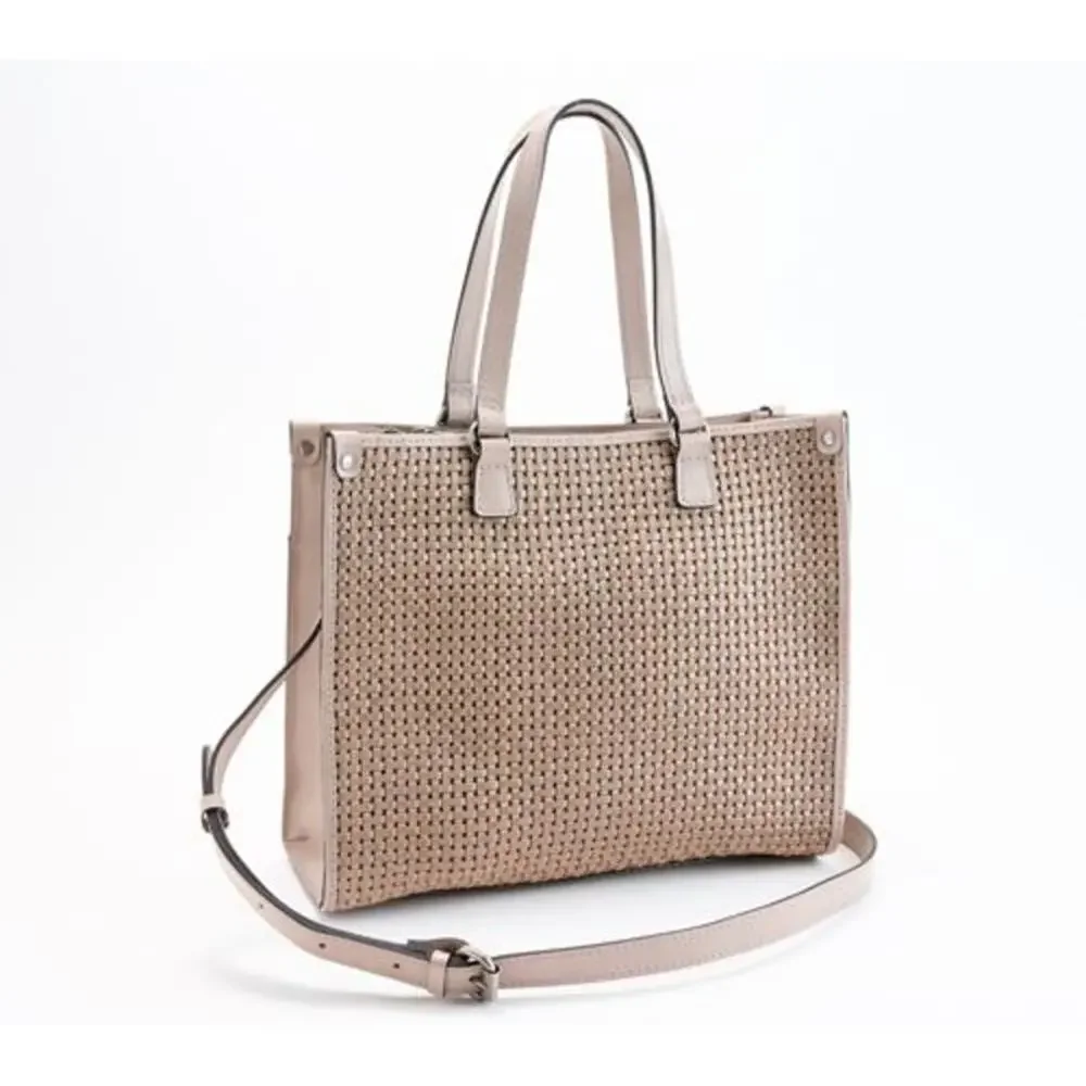 Patricia Nash Leather Ava Medium Tote with Crossbody Strap Tuareg Woven